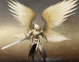 Divine angelic figure with white wings and glowing sword